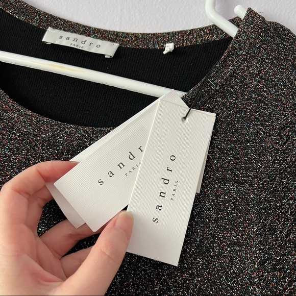 NWT Sandro Paris Glitter Sparkle Short Sleeve Dress Small - Picture 10 of 17